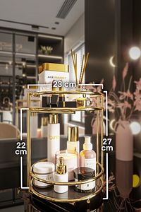 Banyo Kozmetik Takı Düzenleyici Çok Amaçlı Organizer 2 Katlı Servis Sunum Tepsisi Ikramlık Gold ürün fotoğrafı