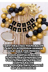 Büyük Boy 80cm Kral Taçlı Balon Zinciri Doğum Günü Seti Iyi Ki Doğdun Doğum Günü Süslü Set ürün fotoğrafı