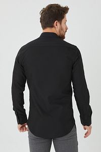 Erkek Siyah Slim Fit Düz Büyük Beden Gömlek ürün fotoğrafı
