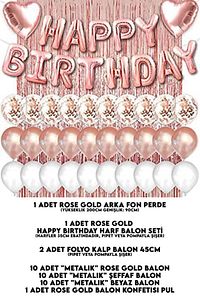 Rose Gold Pembe Happy Birthday Ve Kalp Folyo Ve 30 Rose Beyaz Şeffaf Balonlu Arka Fon Perde Set ürün fotoğrafı