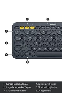 K380 Klavye Bluetooth Türkçe Multi-Device Kompakt Kablosuz Siyah ürün fotoğrafı