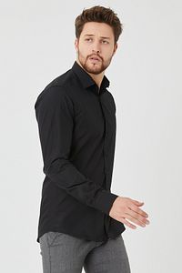 Erkek Siyah Slim Fit Düz Büyük Beden Gömlek ürün fotoğrafı