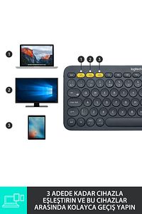 K380 Klavye Bluetooth Türkçe Multi-Device Kompakt Kablosuz Siyah ürün fotoğrafı