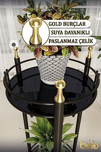 Saksılık Organizer Bahçe Balkon Standı Çiçeklik Dekoratif Lüks Metal 2 Katlı Servis Sunum Tepsi ürün fotoğrafı