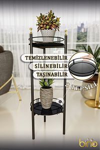 Saksılık Organizer Bahçe Balkon Standı Çiçeklik Dekoratif Lüks Metal 2 Katlı Servis Sunum Tepsi ürün fotoğrafı
