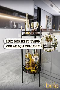 Saksılık Organizer Bahçe Balkon Standı Çiçeklik Dekoratif Lüks Metal 2 Katlı Servis Sunum Tepsi ürün fotoğrafı