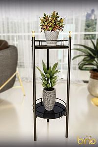 Saksılık Organizer Bahçe Balkon Standı Çiçeklik Dekoratif Lüks Metal 2 Katlı Servis Sunum Tepsi ürün fotoğrafı