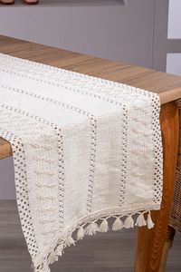 Pamuk Dantel Krem 35x145 Cm Runner Masa Örtüsü ürün fotoğrafı