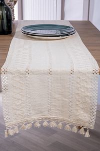 Pamuk Dantel Krem 35x145 Cm Runner Masa Örtüsü ürün fotoğrafı