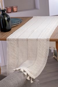 Pamuk Dantel Krem 35x145 Cm Runner Masa Örtüsü ürün fotoğrafı