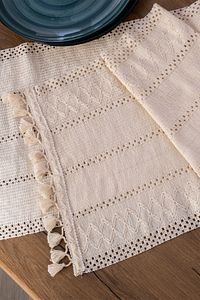 Pamuk Dantel Krem 35x145 Cm Runner Masa Örtüsü ürün fotoğrafı