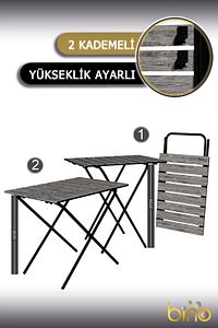 Katlanır Mutfak Masası Yükseklik Ayarlı Ahşap Kamp Masası Piknik Masası Balkon Masası ürün fotoğrafı