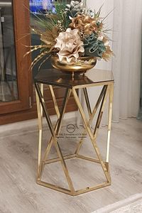 Chelsea Metal Ayaklı Aynalı Camlı Dekoratif Yan Sehpa Ofis Sehpası Laptop Sehpası Zigon Gold - Bronz ürün fotoğrafı