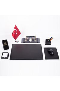 Varta Türk Bayraklı Deri Sümen Takımı Kristal Ofis Masa Isimliği Hediyesi Resmi Makam Takımı ürün fotoğrafı