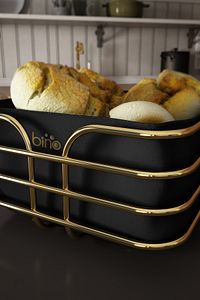 Ekmeklik Ekmek Sepeti Çok Amaçlı Metal Kutu Lüx Gold Paslanmaz Sepet Siyah Kumaş ürün fotoğrafı