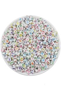 25gr Rakam,sayı Boncuk, 4x7mm Beyaz Zemin Üzeri Renkli Yassı Rakam Zar Boncuk (25gr,~ 160adet) ürün fotoğrafı