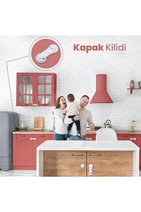 Çocuk Bebek Güvenlik Çok Amaçlı Kilit Dolap Kapak Çekmece Beyaz Eşya Emniyeti 10 Adet - Beyaz ürün fotoğrafı