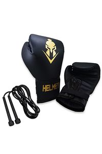 Siyah Helmet Boks Eldiveni ve Atlama Ipi Seti Suni Deri ürün fotoğrafı