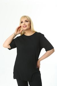 Kadın Kısa Kollu Beli Lastikli Yırtmaçlı Rahat Kalıp Ikili Kaşkorse Takım ürün fotoğrafı