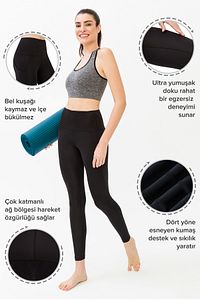 Kadın Siyah Yüksek Bel Çift Cepli Toparlayıcı Spor Tayt ürün fotoğrafı