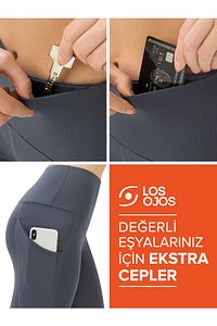 Kadın Antrasit Yüksek Bel Toparlayıcı Çift Cepli Spor Tayt Shades ürün fotoğrafı
