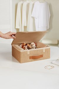 Jüt Kapaklı Dolap Çekmece İçi Takı Çamaşır Katlanır Saklama Kutusu Organizer 30x23x11 ürün fotoğrafı