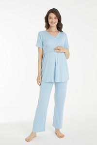 Mavi Çizgi Desenli Lohusa Ve Hamile Pijama Takım ürün fotoğrafı