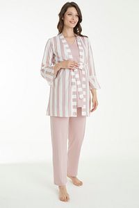 Pudra Çizgi Desenli Lohusa Ve Hamile Pijama Takım ürün fotoğrafı