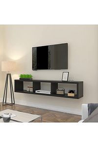Siyah 140 Cm Tv Ünitesi Duvar Rafı Kitaplık Tv Sehpası Tv Standı ürün fotoğrafı