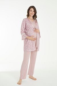 Pudra Çicek Desenli Lohusa Ve Hamile Pijama Takım ürün fotoğrafı