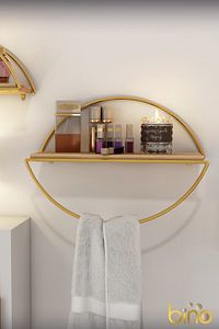 Duvar Rafı Dekoratif Mutfak Banyo Altın Elips Kitaplık ürün fotoğrafı