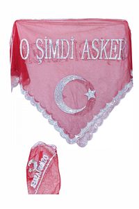 Pullu O Şimdi Asker Kırmızı Asker Örtüsü Duvağı Tek Eldiven ürün fotoğrafı
