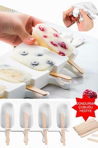 Magnum Dondurma Kalıbı Ve 50 Adet Ahşap Çubuk -4'lü Büyük Boy Pratik Magnum Silikon Dondurma Kalıbı ürün fotoğrafı