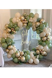 30 Küf Yeşili 15 Krom Gold 15 Deniz Kumu Pastel Ten Rengi Doğum Günü Ve Nişan Balon Zinciri Set ürün fotoğrafı