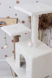 Salıncaklı Lüx Kedi Tırmalama Kedi Oyun Evi-beyaz ürün fotoğrafı