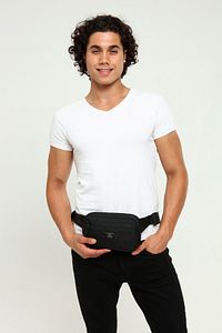 Siyah Unisex Su Geçirmez Kumaş Özellikli 2 Bölmeli Bel Ve Omuz Çantası ürün fotoğrafı
