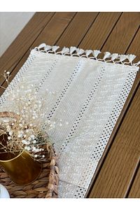 Pamuklu Şal Motif Dantel Örgü Runner ürün fotoğrafı