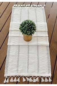 Pamuklu Şal Motif Dantel Örgü Runner ürün fotoğrafı