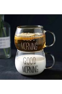 Std 1 Li Good Morning Günaydın 400 ml Borosilikat Cam Kupa Fma00618 Klasik ürün fotoğrafı