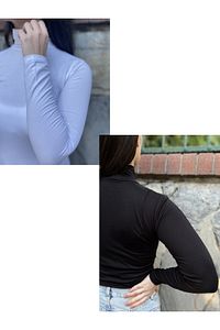 Kadın Siyah ve Beyaz Uzun Kollu Yarım Balıkçı Yaka Body ürün fotoğrafı