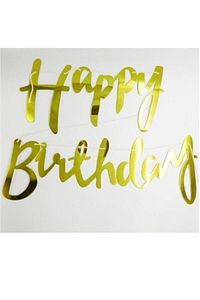 Gold Happy Birthday Kaligrafi Banner Metalize(Parlak Gold) ürün fotoğrafı