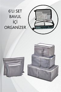 Gri 6' Lı Set Bavul Organizer Valiz Düzenleyici Bavul Içi Çantası Düzenleyici ürün fotoğrafı
