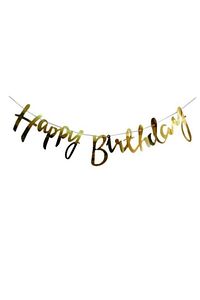 Gold Happy Birthday Kaligrafi Banner Metalize(Parlak Gold) ürün fotoğrafı