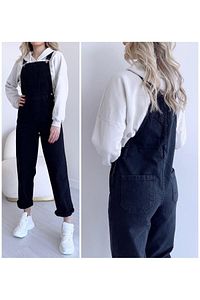 Kadın Kot Tulum Salopet Denim Uzun Tulum Koyu Füme ürün fotoğrafı
