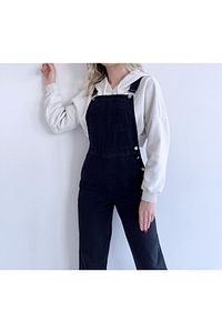 Kadın Kot Tulum Salopet Denim Uzun Tulum Koyu Füme ürün fotoğrafı
