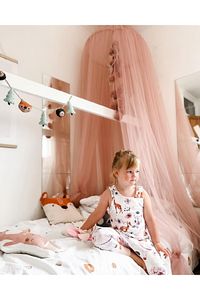 Gg Baby Lüks Tavandan Asmalı Pudra Pembe Ponponlu Beşik Cibinlik ürün fotoğrafı