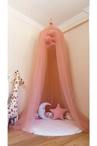 Gg Baby Lüks Tavandan Asmalı Pudra Pembe Ponponlu Beşik Cibinlik ürün fotoğrafı