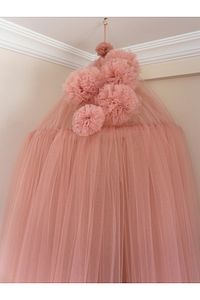 Gg Baby Lüks Tavandan Asmalı Pudra Pembe Ponponlu Beşik Cibinlik ürün fotoğrafı