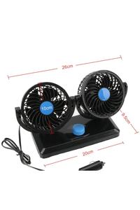 Araç Içi Torpido Üstü Çift Fanlı Oto Vantilatör 360° Dönebilir 12v ürün fotoğrafı