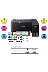 EpsonEcotankL3250 Renkli Tanklı Yazıcı Baskı-Tarama-Kopya(USB,WİFİ)+ORİJİNAL EPSON 4x65ml+1 Mürekkep ürün fotoğrafı